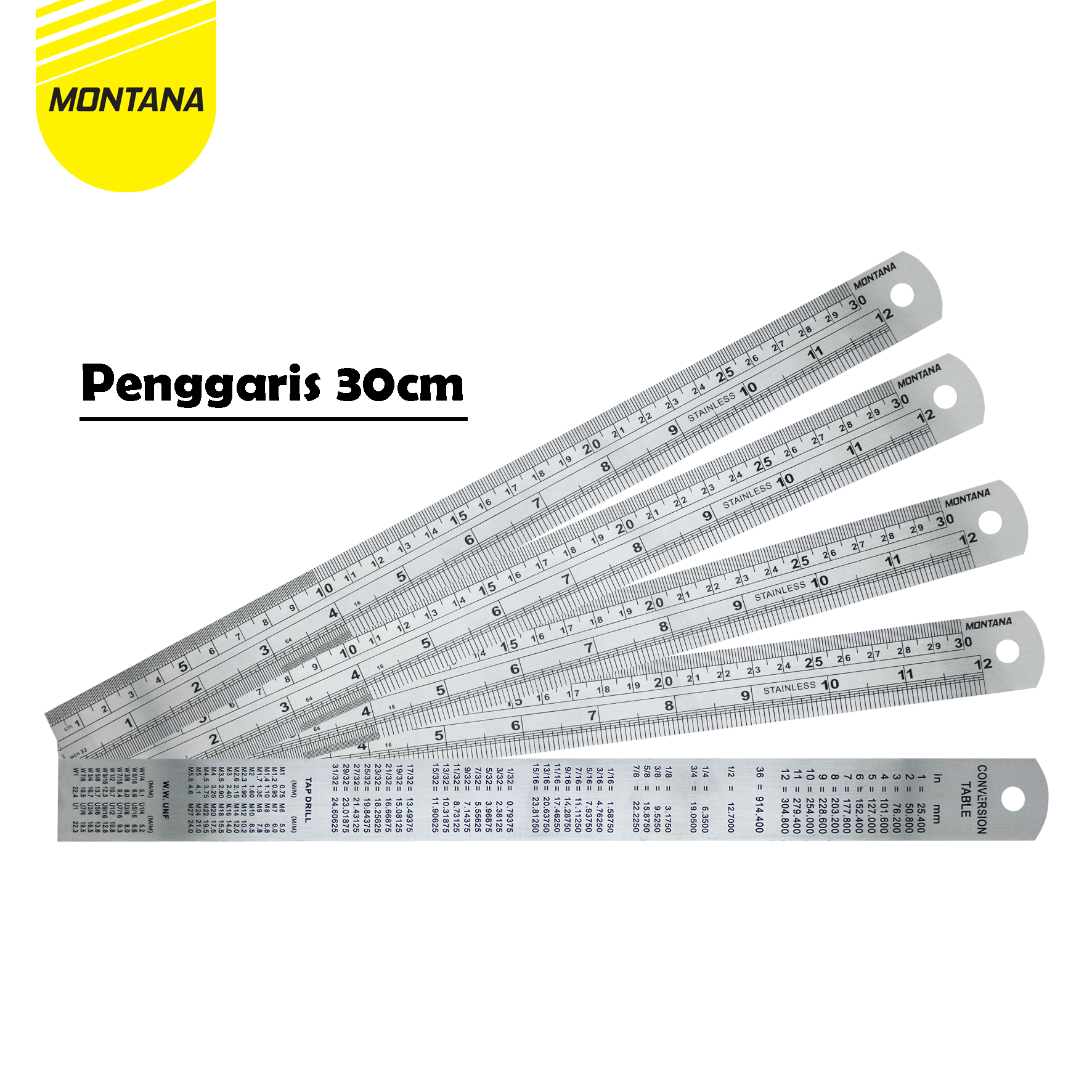 MONTANA Penggaris Besi Stainless 30 Cm Ruler Multifungsi RT-30S/Retail