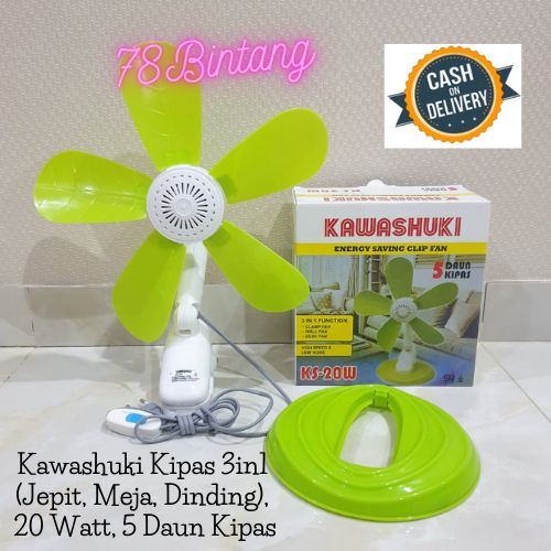 78Bintang KAWASHUKI KS 750 20W 5 Daun Kipas - Kipas Angin Jepit 3in1 (Jepit-Meja-Dinding) - Kipas...