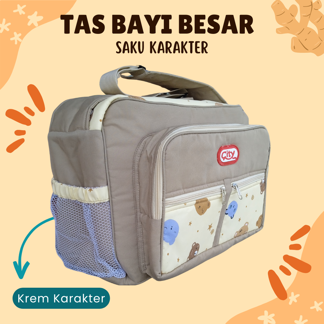 Tas Bayi Besar Multifungsi Saku Karakter Tas Perlengkapan Bayi Ukuran Besar