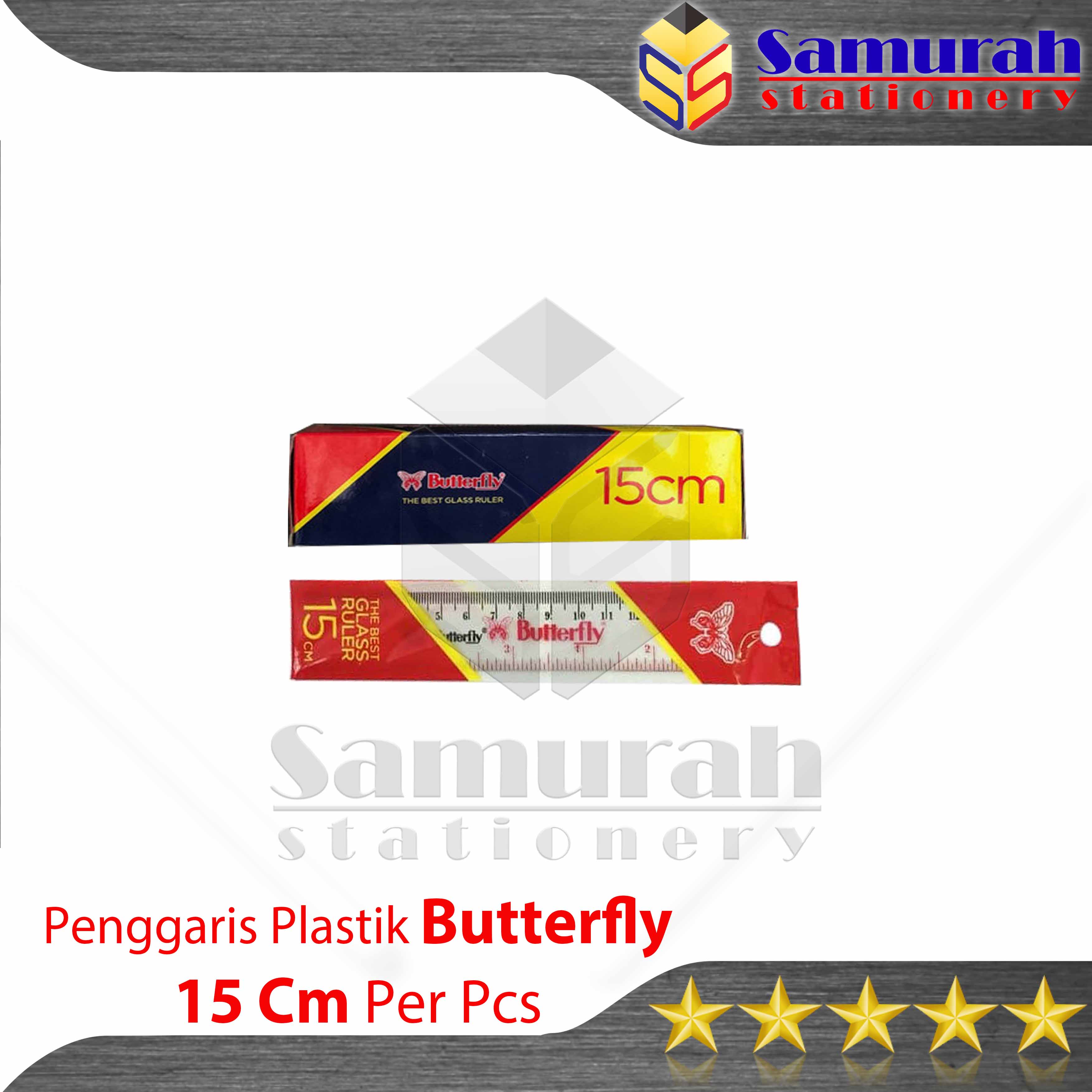 Penggaris Plastik Buterfly 15 cm Jual Per 1 Pcs / Mika Glass Ruller ButterFly
