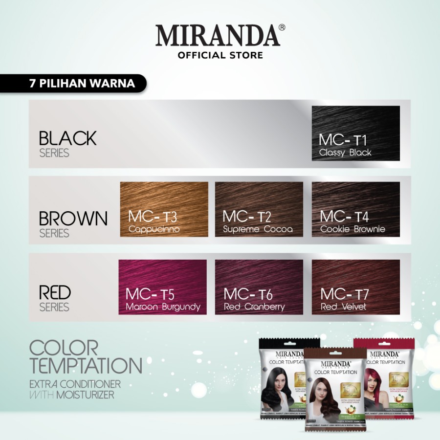 MIRANDA Hair Color Temptation 20ml BPOM | Cat Pewarna Rambut Sachet Instan 15 Menit Colour Cepat