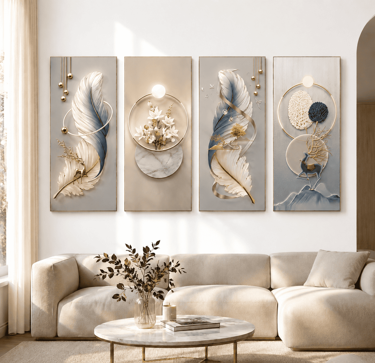 1 SET 4 PCS Hiasan Dinding Minimalis SET 4pcs Dekorasi Ruang Tamu Modern 3D Aesthetic 15X28CM