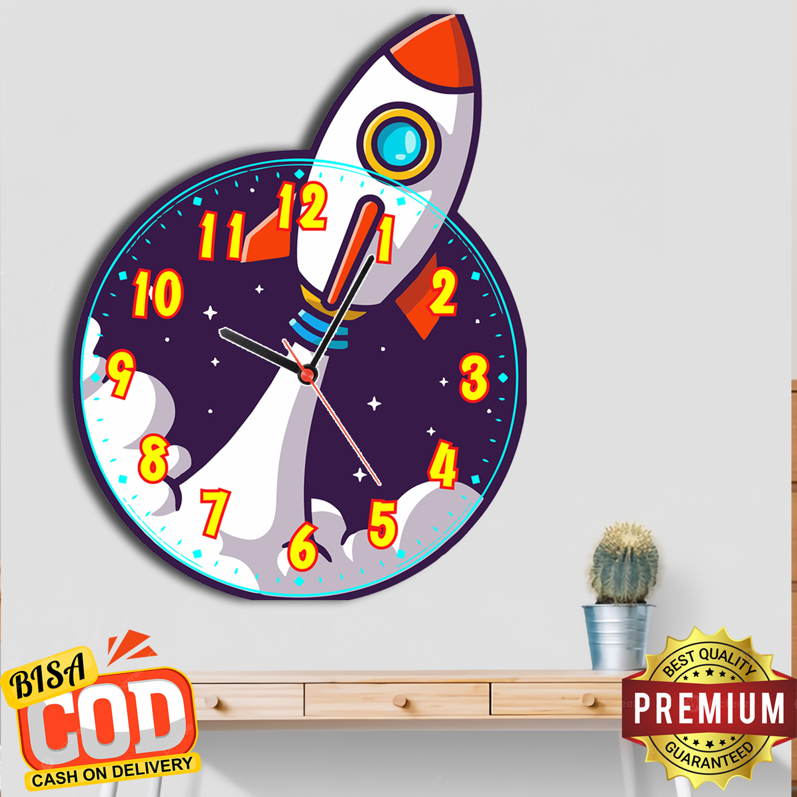 Jam Dinding Luar Angkasa - Astronot Lucu Hiasan untuk Kamar Anak