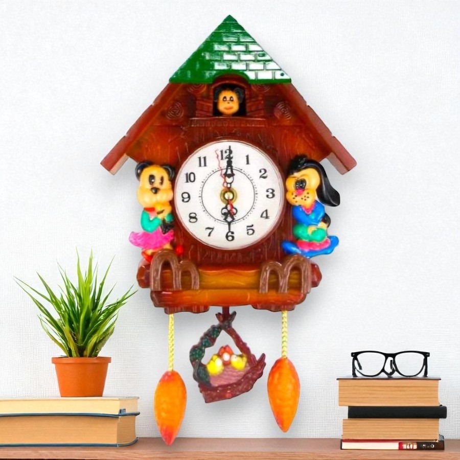 Jam Dinding Bandul Model Cuckoo Kikuk 21 cm Warna Coklat Free Baterai