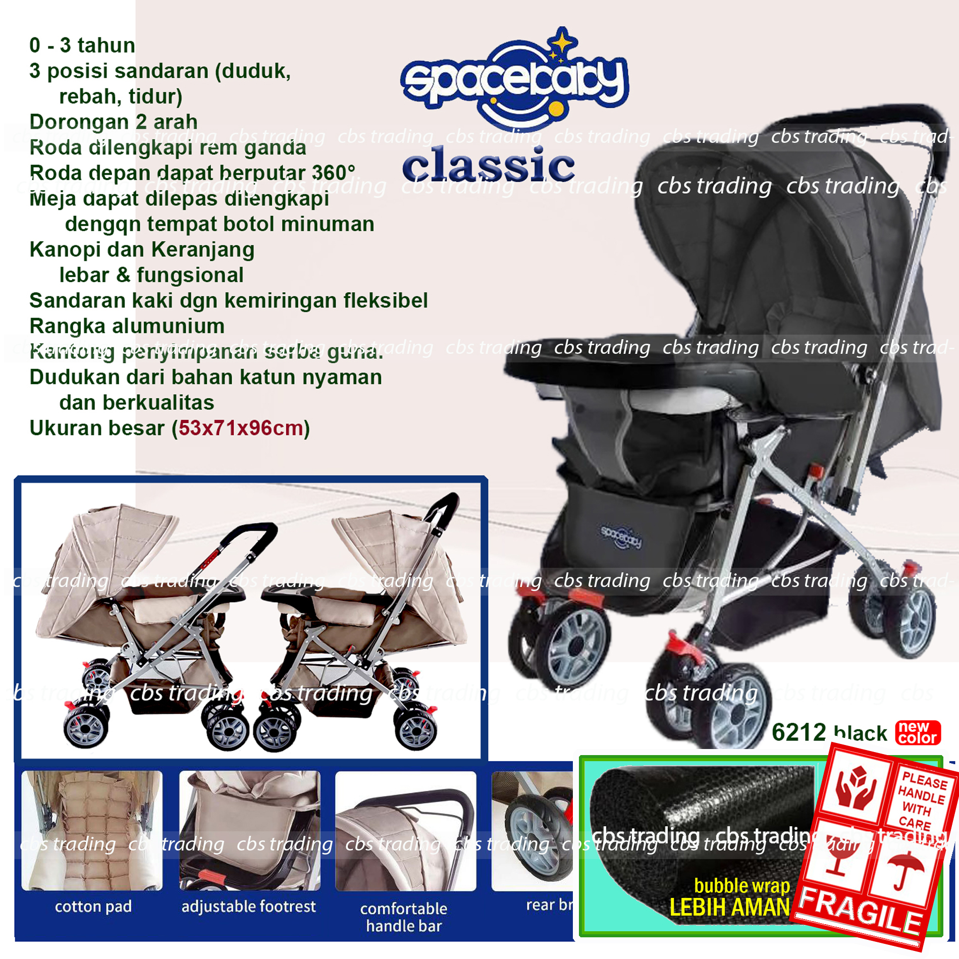 Spacebaby Stoller sb 6212 / 6055 (Size XL) New Handle Reversible - Kereta dorong bayi dorongan bolak balik arah