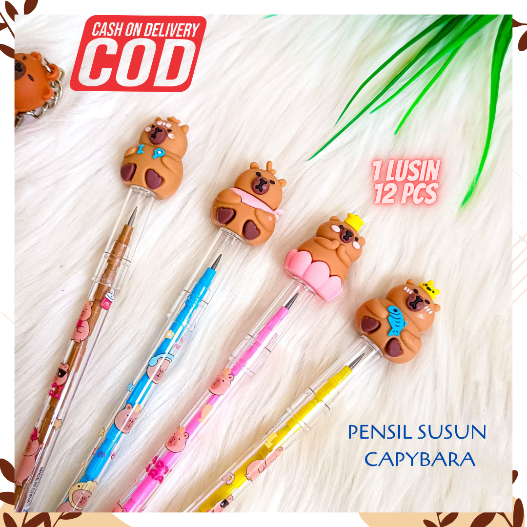 SELUSIN (12 PCS) PENSIL SUSUN CAPPYBARA CAPYBARA KAPIBARA KARAKTER KARTUN BENSIA PELURU REFILL BISA ISI ULANG KARAKTER UNIK MURAH PENCIL ALAT TULIS KANTOR SEKOLAH MURAH TERMURAH COD