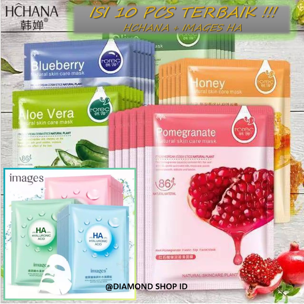 Isi 10 Pcs RANDOM !!! Rorec HCHANA Masker Wajah Rorec & Masker Images HA Hyaluronic Acid ORIGINAL...