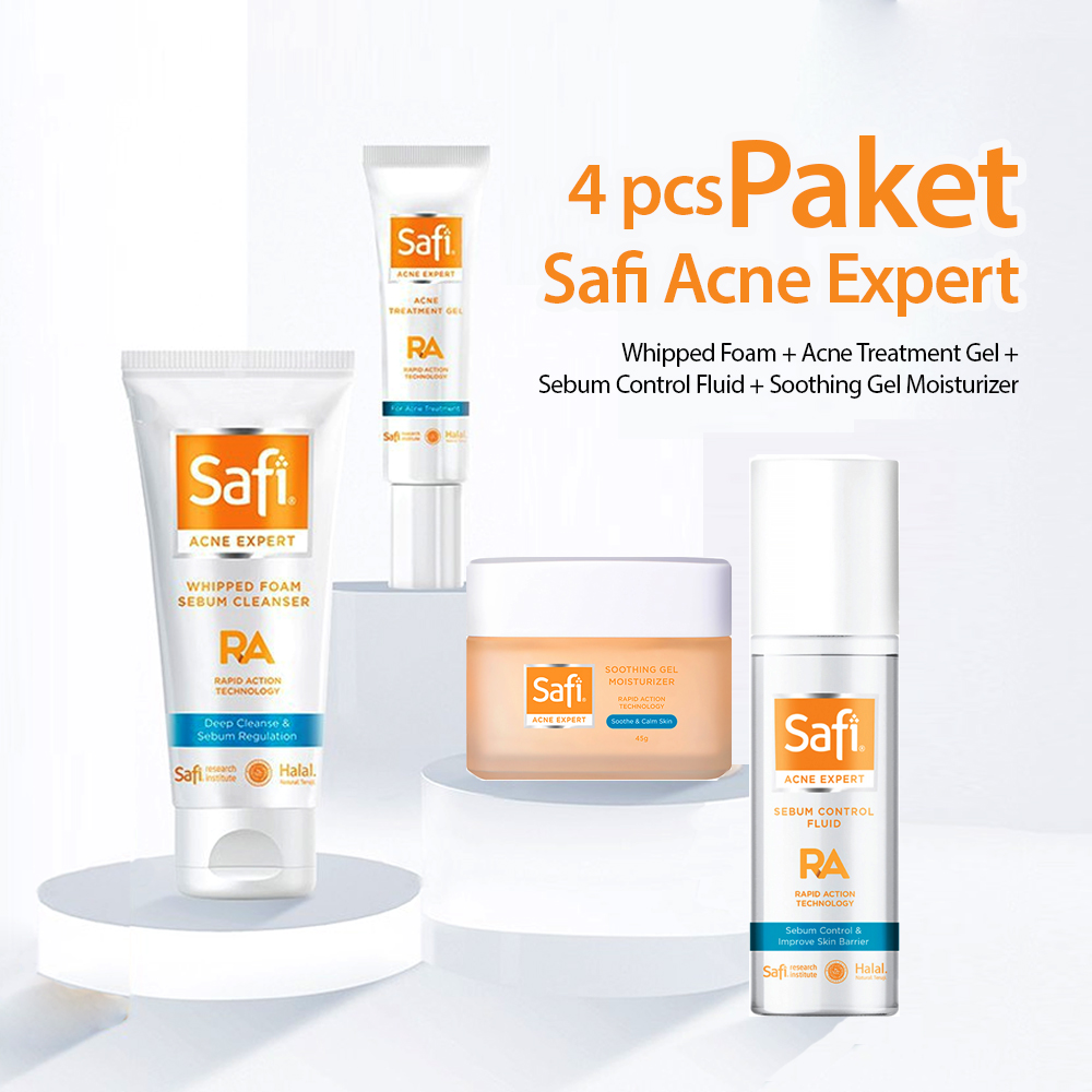 Paket Safi Acne Expert 4 pcs Perawatan Jerawat (Wipped 100 ml, Spot Treatment 15 gr, Sebum Fluid 100 ml, Gel Moisturizer 45 gr)