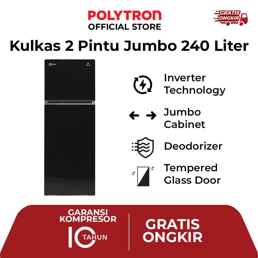 POLYTRON Kulkas 2 Pintu 240L Inverter Belleza JUMBO PRW 25VX