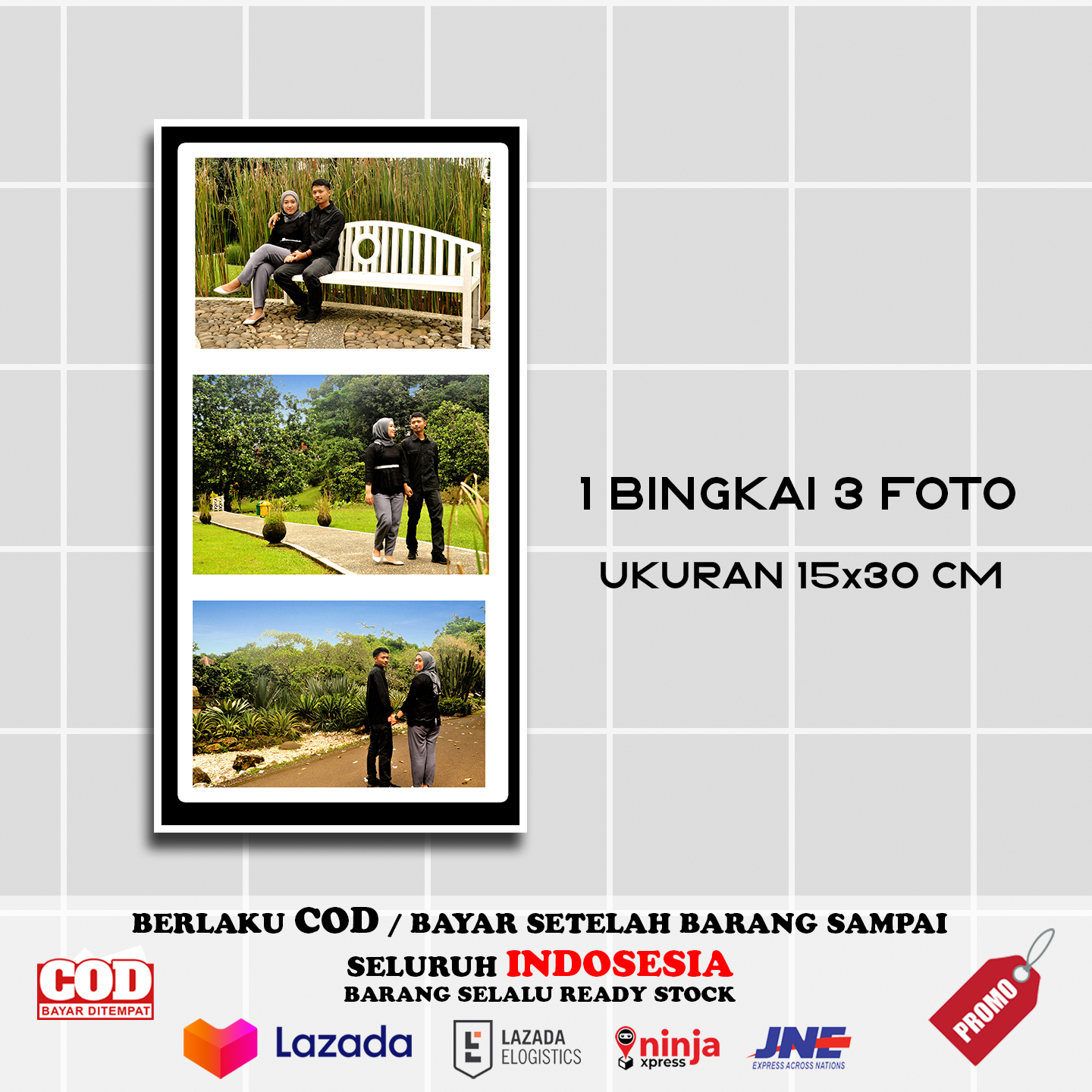 CETAK FOTO + BINGKAI 1 BINGKAIN BISA 3 FOTO UKURAN 15x30cm