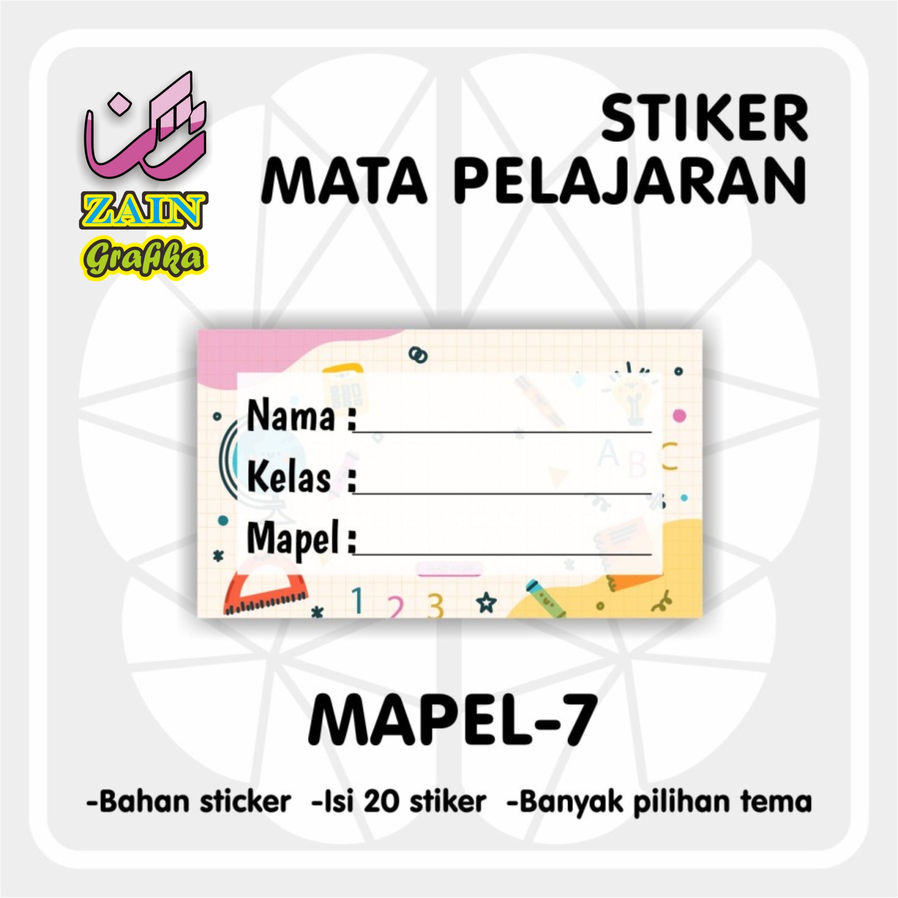 Stiker Label Buku Mata Pelajaran Zain Grafika