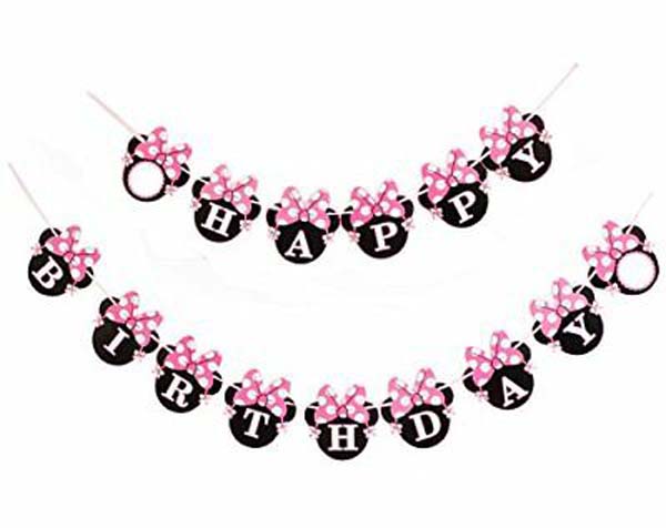 Banner / Bunting Flag Happy Birthday Motif Mickey Minnie Mouse banner / bunting flag happy birthday motif mickey minnie mouse
