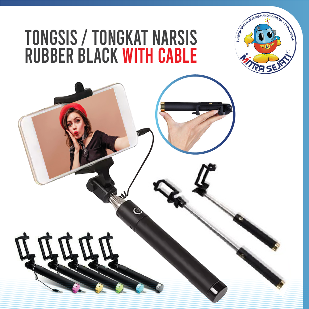Tongsis / Tongkat Narsis Rubber Black With Cable-ATNRUBLC