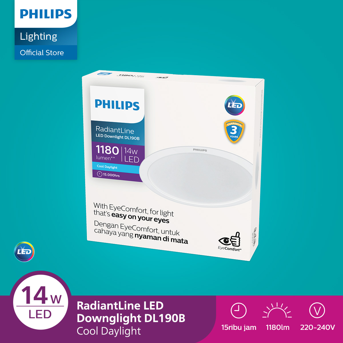 Philips Lampu Panel LED Radiantline Downlight DL190B D150 14W 65K Putih