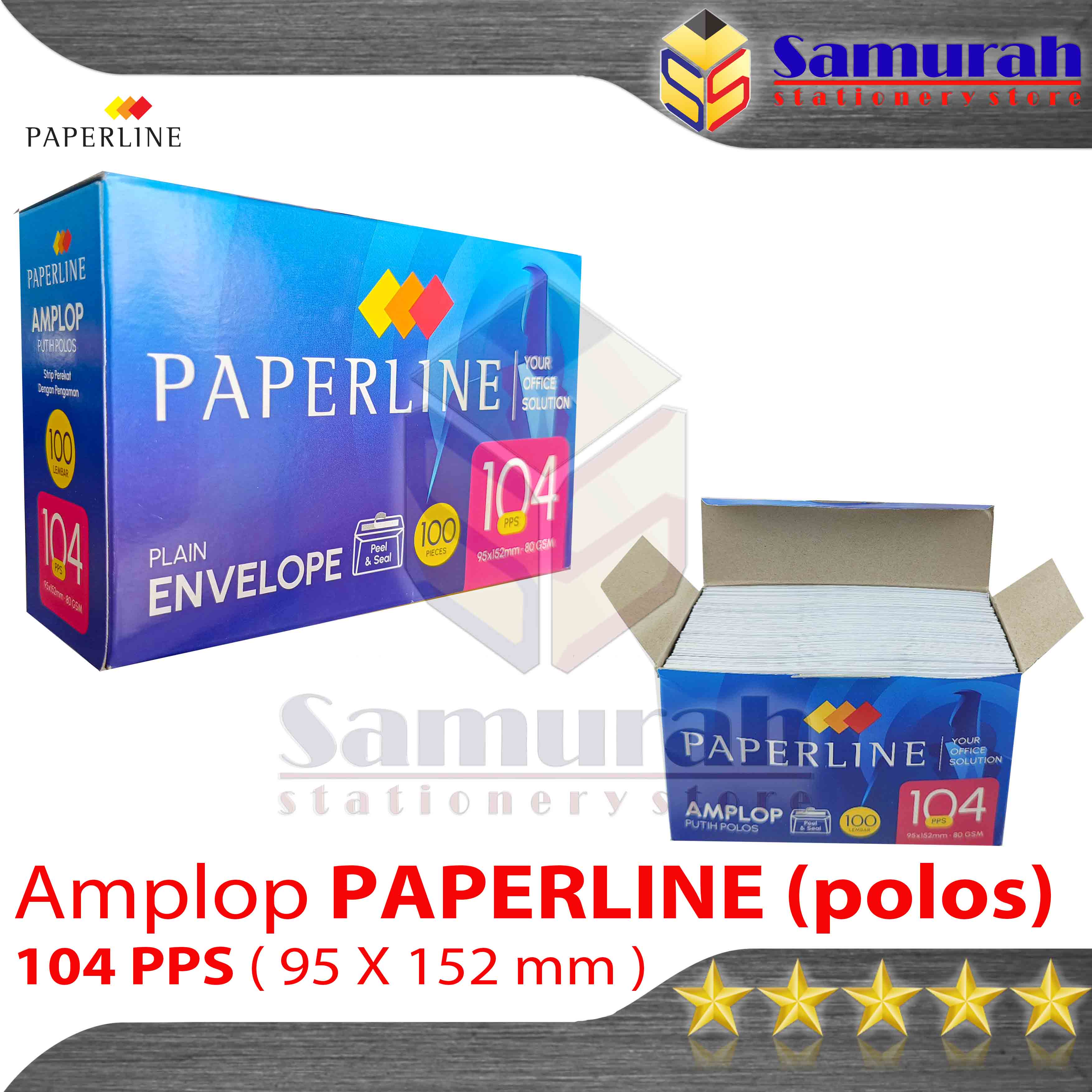 Amplop Kertas Putih Polos Paperline 104 pps isi 100 ( 95 x 152 mm ) isi 100 80 Gsm Kecil
