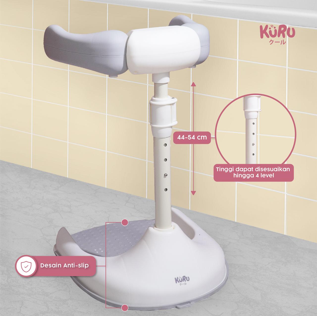 KURU Baby Shower Stand – Kursi Rak Dudukan Mandi Berdiri Bayi Anti Slip Adjustable 44–54cm Lipat & Aman