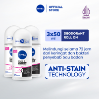 (PAKET HEMAT ISI 3) NIVEA Deodorant Roll On Black & White Invisible Original 50ml - Deodoran wanita melawan bau badan tahan keringat anti noda residu dengan wangi tahan lama seharian - Antiperspiran tidak mengandung ethyl alkohol cocok semua jenis kulit