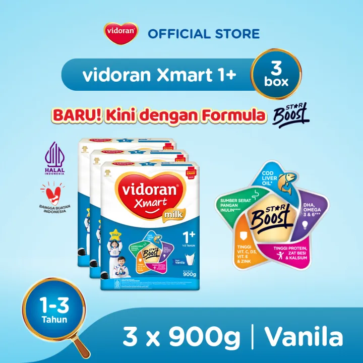 [Paket isi 3] Vidoran Xmart 1+ Vanilla 900gr
