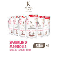 [Paket isi 6] K NATURAL WHITE Body Wash Sabun Mandi Cair Sparkling Magnolia Pouch 725ml
