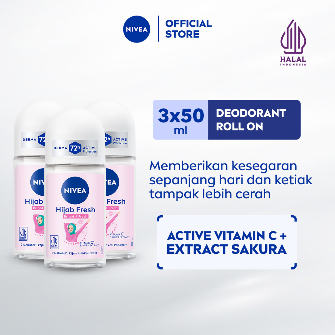 NIVEA Deodorant Roll On Brightening Hijab Fresh 3x50ml - Deodoran wanita hijab halal mencerahkan ...