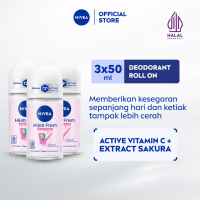 NIVEA Deodorant Roll On Brightening Hijab Fresh 3x50ml - Deodoran wanita hijab halal mencerahkan brightening ketiak tahan keringat bau badan wangi segar tahan lama seharian - Antiperspiran Vitamin C Ekstrak Sakura 0% alkohol