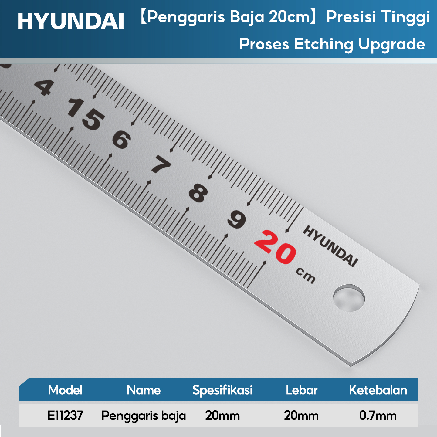 HYUNDAI Penggaris Besi 15/20/30/40/50/60/100/120/150/200 CM Stainless Steel Ruler Tools
