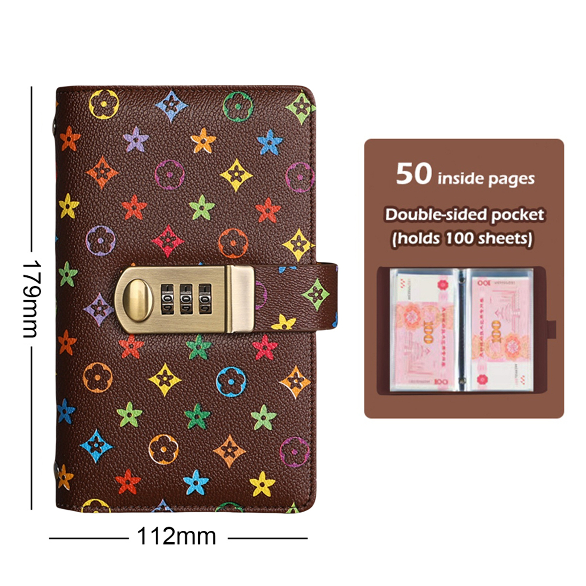 100 Hari Pengatur Uang Tunai Cover Kulit Kunci Password A5 - TD100 Quality Lembar Album Koleksi Uang Kertas A6 PU Material Buku Uang Tunai Album Koleksi Uang Kertas Dompet Kancing Anti Rusak Tahan Air Dompet Hemat Keuangan Bulanan Tantangan Menabung