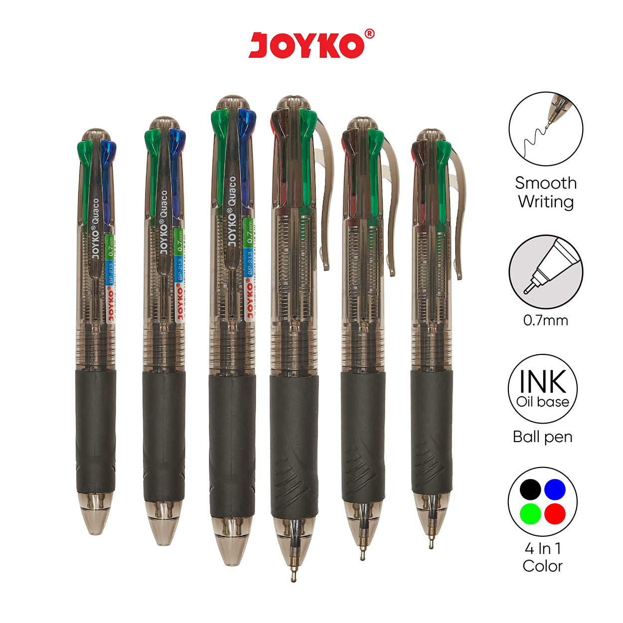 Ball Pen Pulpen Pena Joyko BP-213 Quaco 0.7 mm 4 Warna Colors