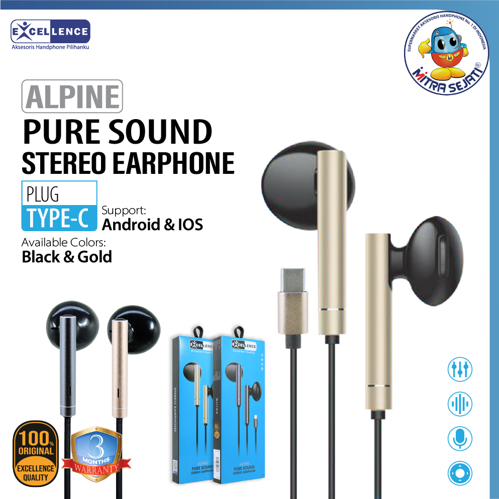 Handsfree Excellence Stereo Alpine Plug Type C Earphone Headset Headphone-AHFTYPECALPE