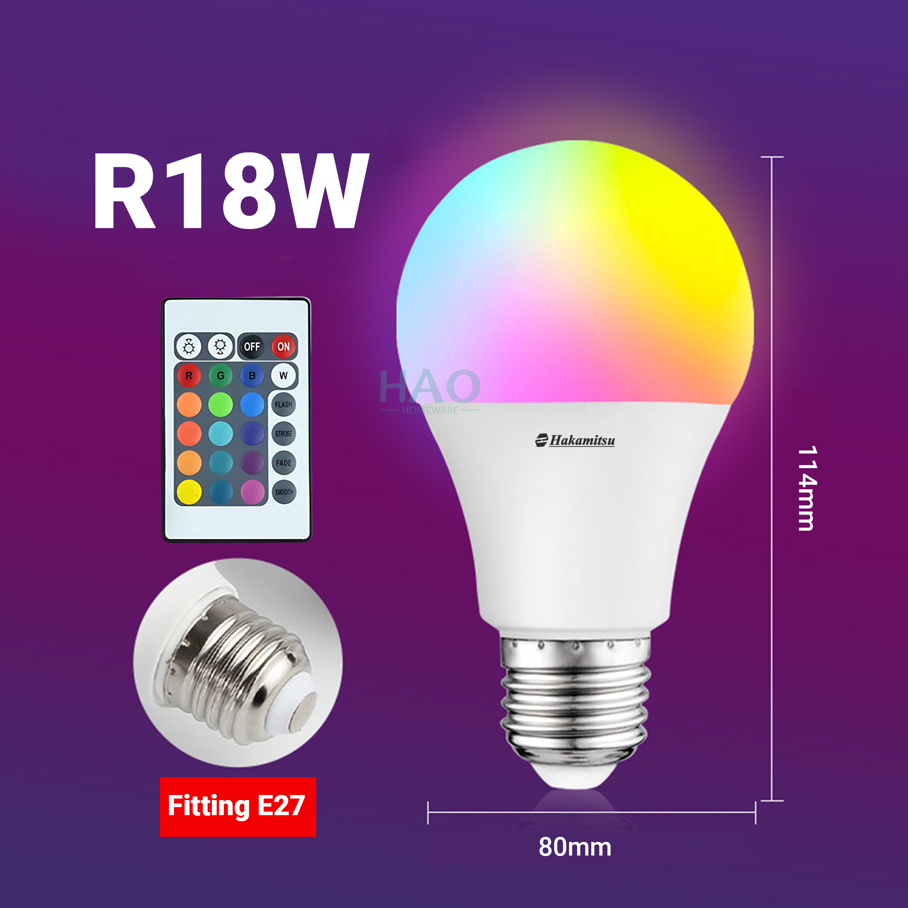 RGBW LED BULB 7W/12W/18W / LAMPU BOHLAM LED RGB REMOTE CONTROL 16 WARNA DIMMABLE / WARNA WARNI E27