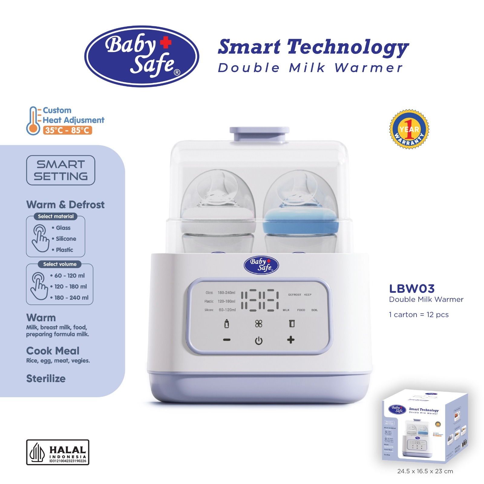 Baby Safe Twin Bottle Warmer - Penghangat ASI - Alat Steril Botol Susu 150W Crown Warmer