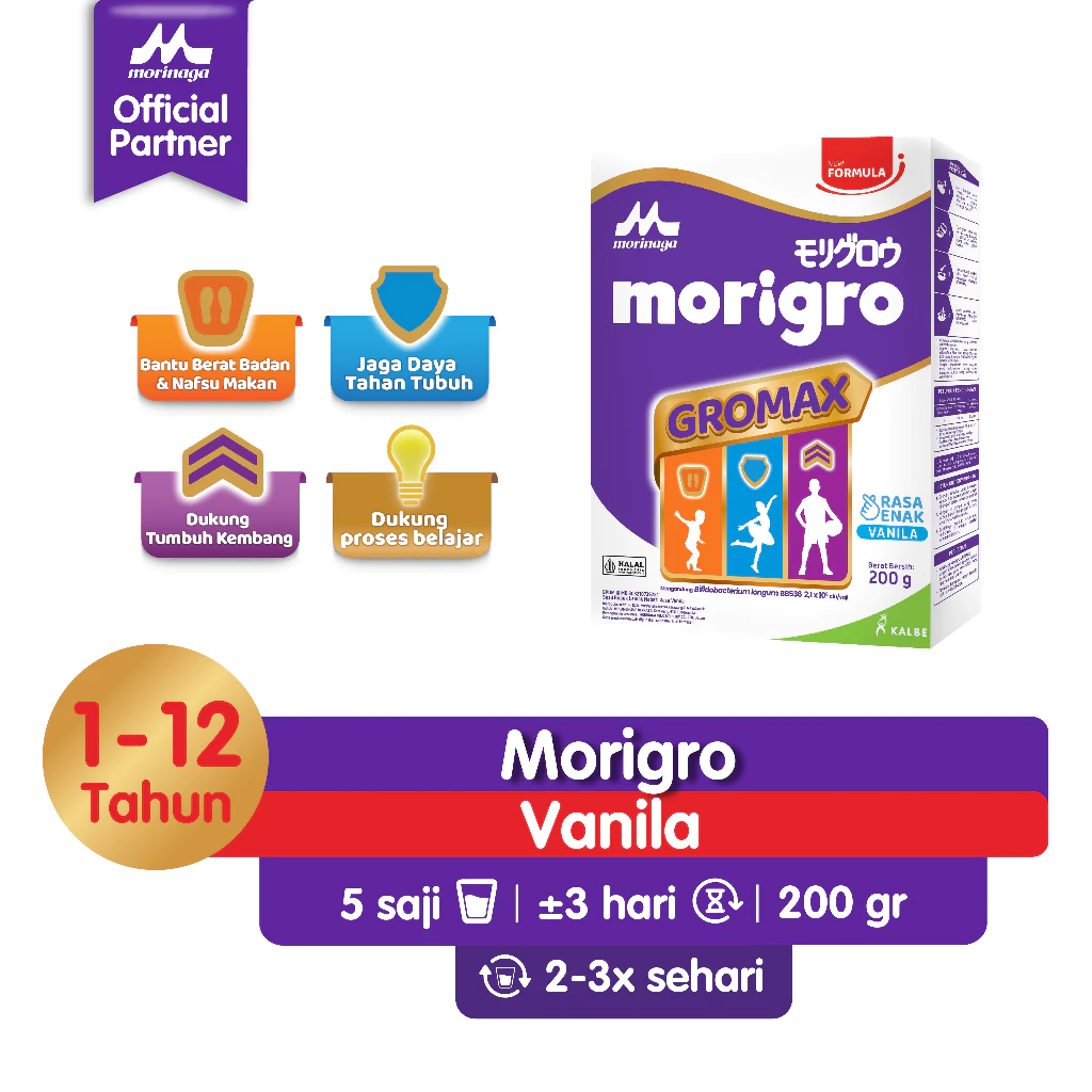 Morigro Powder Susu Formula Pertumbuhan Anak Usia 1-12 Tahun Vanilla 200gr
