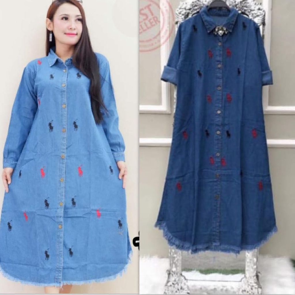 LONG TUNIK JEANS POLOBORDIR 100 long tunik jeans polobordir 100