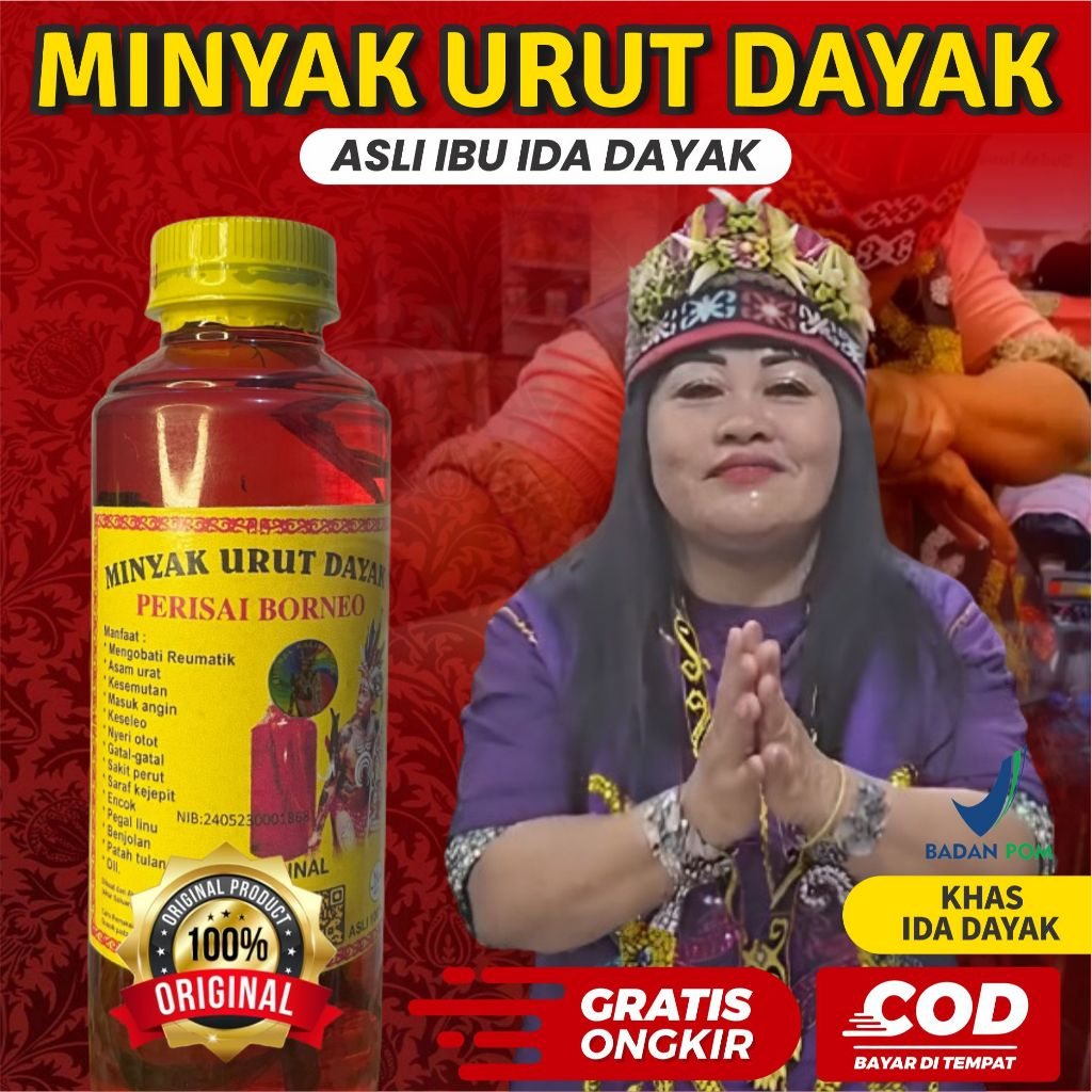 Minyak Urut Dayak Kalimantan Asli Ibu Ida Original 100% Perisai Borneo Atasi Keseleo Rematik Asam...