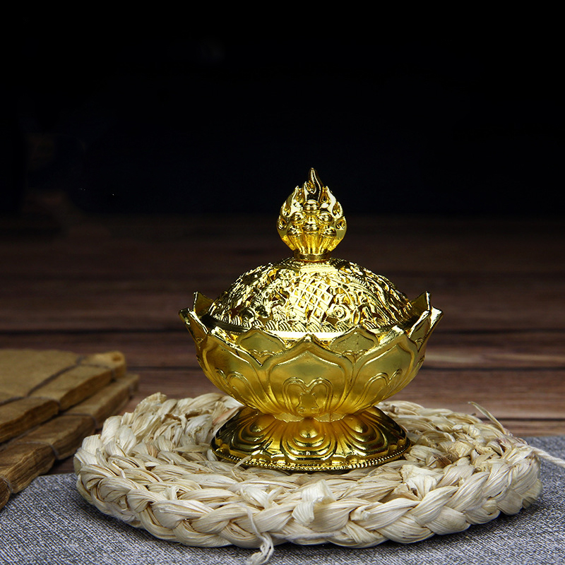 Tempat Bakar Dupa mabkharah Bulat Arab Bahan Logam Warna Emas Dupa Burner Home Office Teahouse Gunakan Buddha Dupa Pemegang Lotus