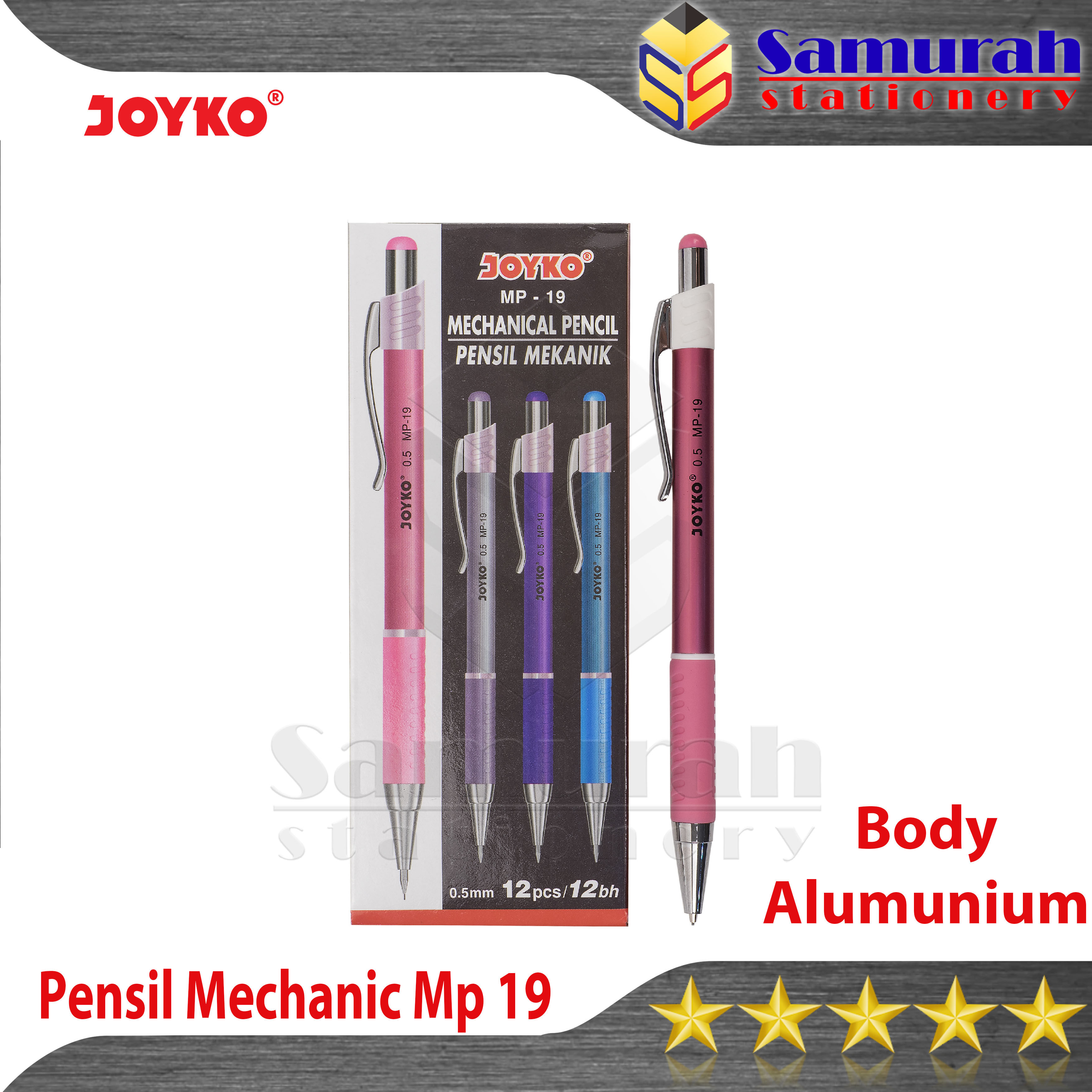 Pensil Mekanik Joyko MP-19 0.5 mm Per Lusin / Mechanical Pencil MP 19 isi 05 Mili / Pensil Cetek isi ulang Kecil