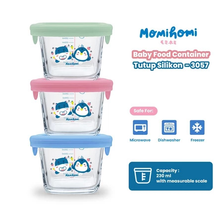 Momi Homi Baby Food Container Glass Tempat Penyimpanan Makanan Bayi Mpasi Food Container Bahan Kaca 170ml Tahan Panas