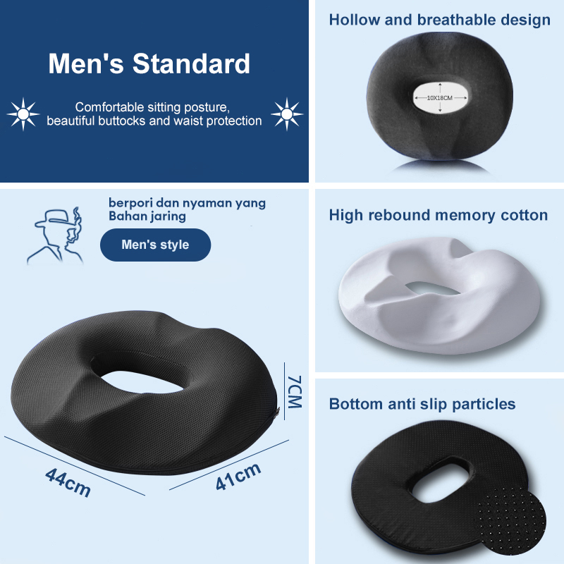 NLS Bantal Alas Duduk Kursi Kantor Bantal Kursi Bantal Alas Duduk Donat Bantal Duduk Kursi Punggung Pegal Tulang Ekor (Pria atau wanita) Memory Foam Premium Bantal alas