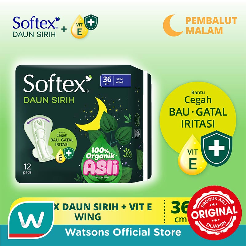 Softex Daun Sirih + Vitamin E Wing 36cm 12S - Pembalut Malam