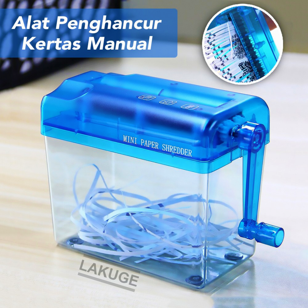 Penghancur Kertas Manual Hand Operated Paper Shredder 4.5L Blue