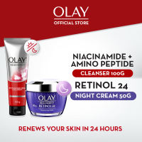 OLAY Regenerist Set Skincare Antiaging - Retinol24 Moisturiser 50gr + Cleanser 100gr