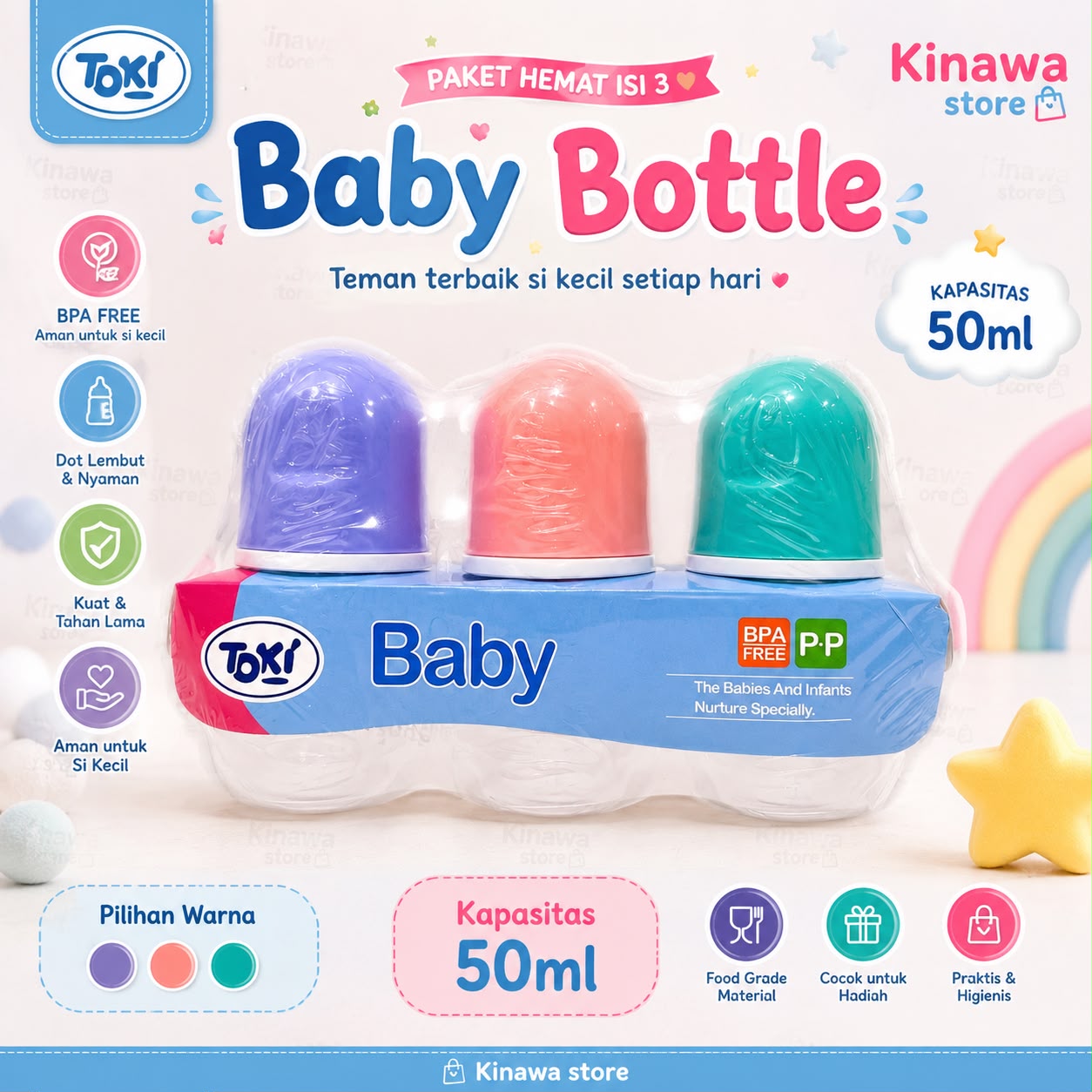 Paket 3pc botol susu ekonomis 250ml dan 125ml termaksuk dot bulat didalam (dot tidak bisa direbus)