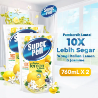 Super Pell Pembersih Lantai Pel Lantai Kinclong Harum & Wangi Italian Lemon & Jasmine 760ml x2