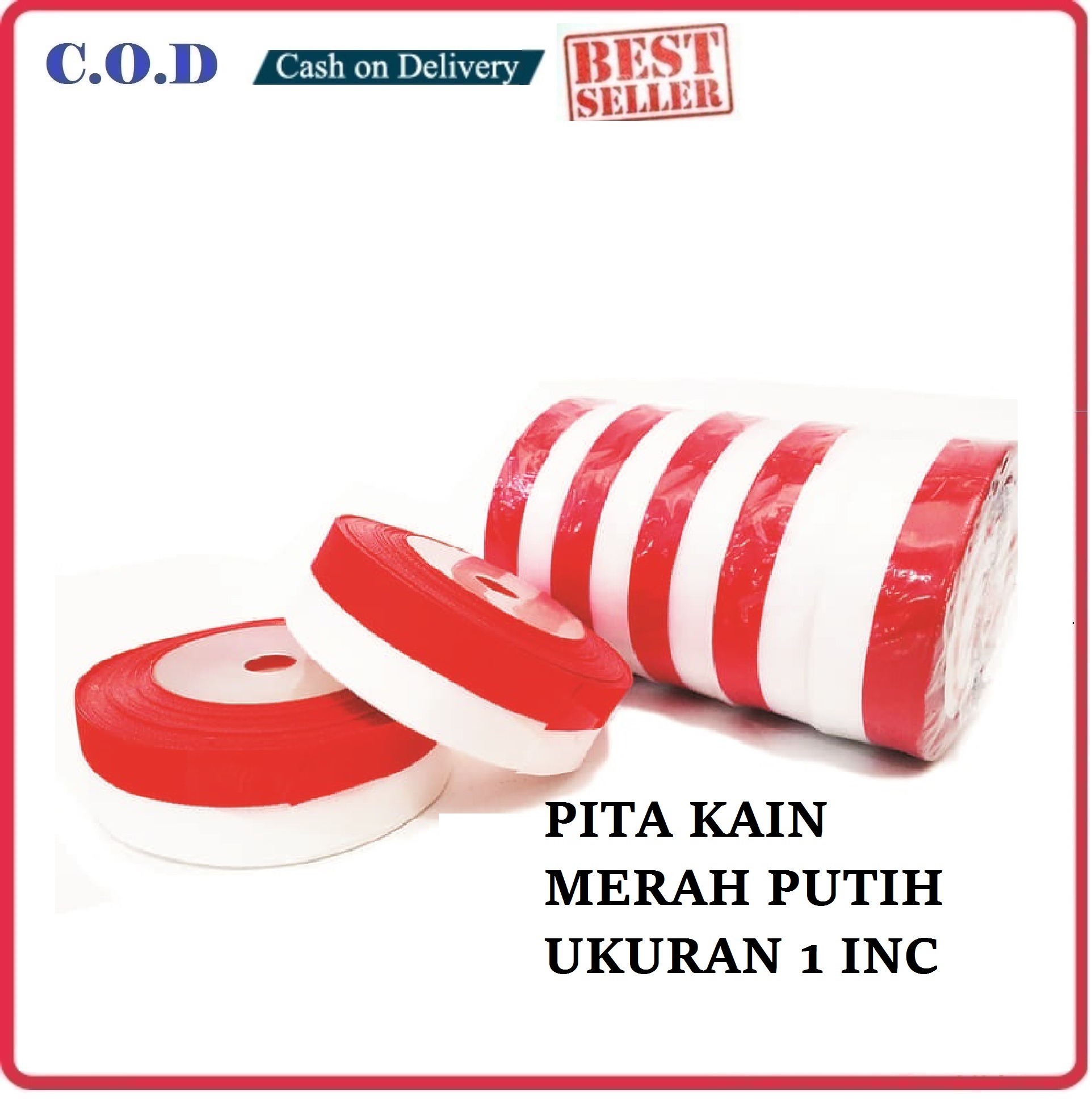 Pita Merah Putih ( 1/2 inch. Lebar 1.25cm ) / Semi Kain Satin / ( 1 inch. Lebar 2.5cm) / 1 Roll 20yard / Pita Merah Putih Indonesia / Pita Bendera Merah Putih