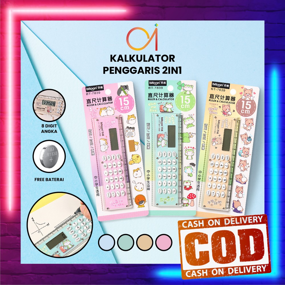 AI-A65 Ruler Set Calculator Import / Kalkulator Penggaris Karakter 2IN1 Mini Portable Multifungsi / Kalkulator 8 Digit Penggaris 15cm / Perlengkapan Sekolah Anak Praktis