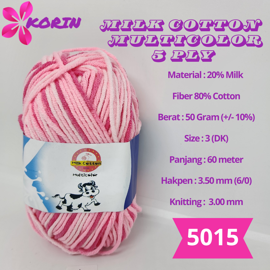 Benang Rajut Milk Cotton Multicolor 5PLY / Katun Susu Milk Cotton Mix Sembur [50gr] Korin