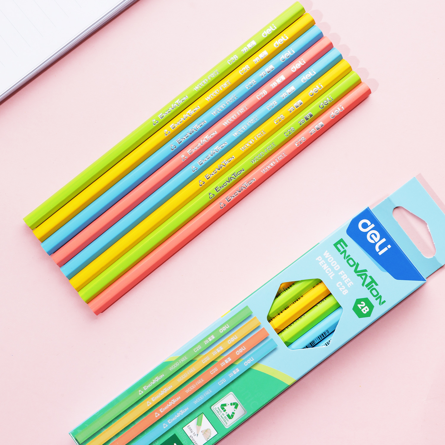 Deli Wood Free Pencil / Pensil 2B Isi 12 Ramah Lingkungan Bahan Daur Ulang EC28