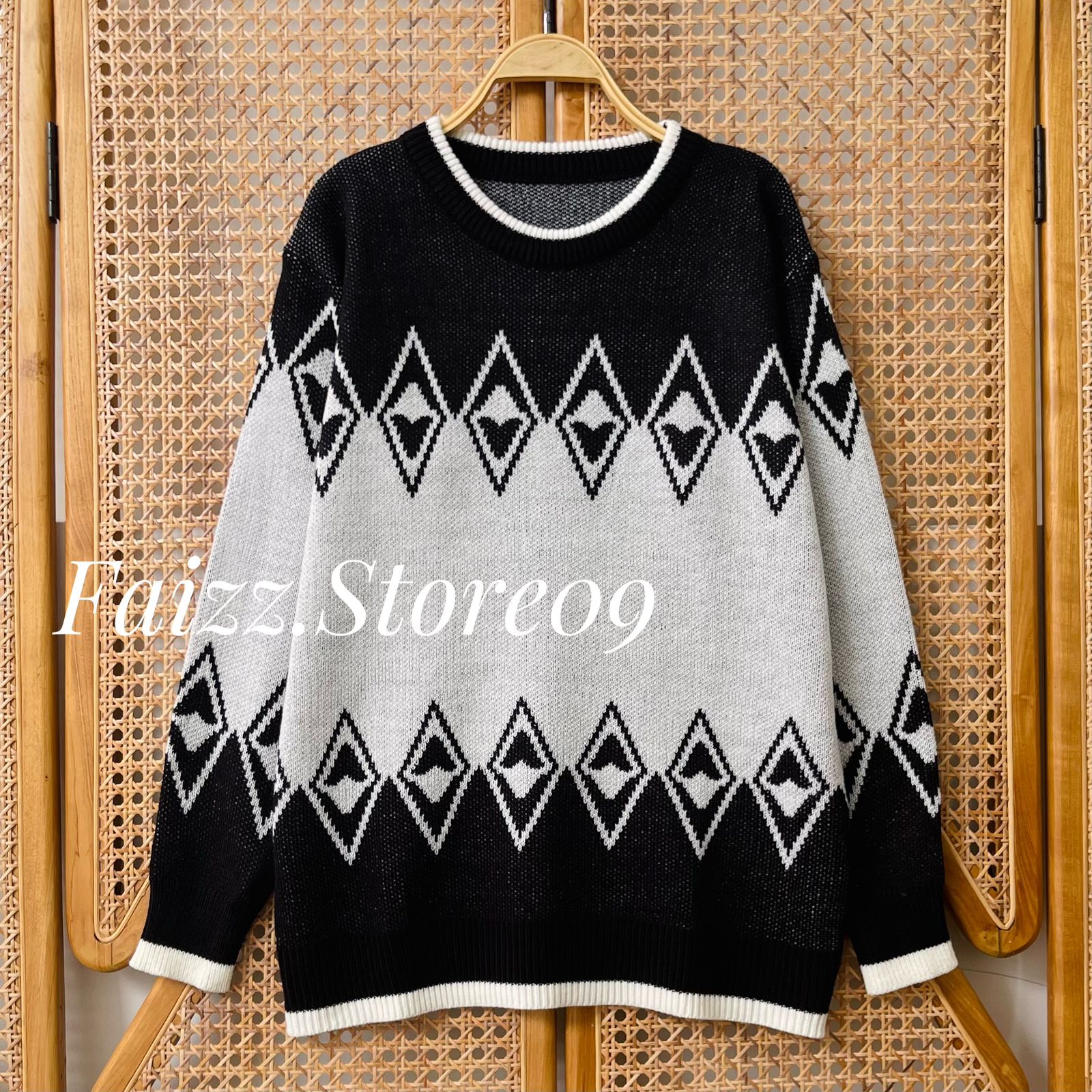 Ramoy Blouse Knit Unisex - Atasan Sweater Rajut Wanit Motif Kerah Bulat lengan panjang Korean Style