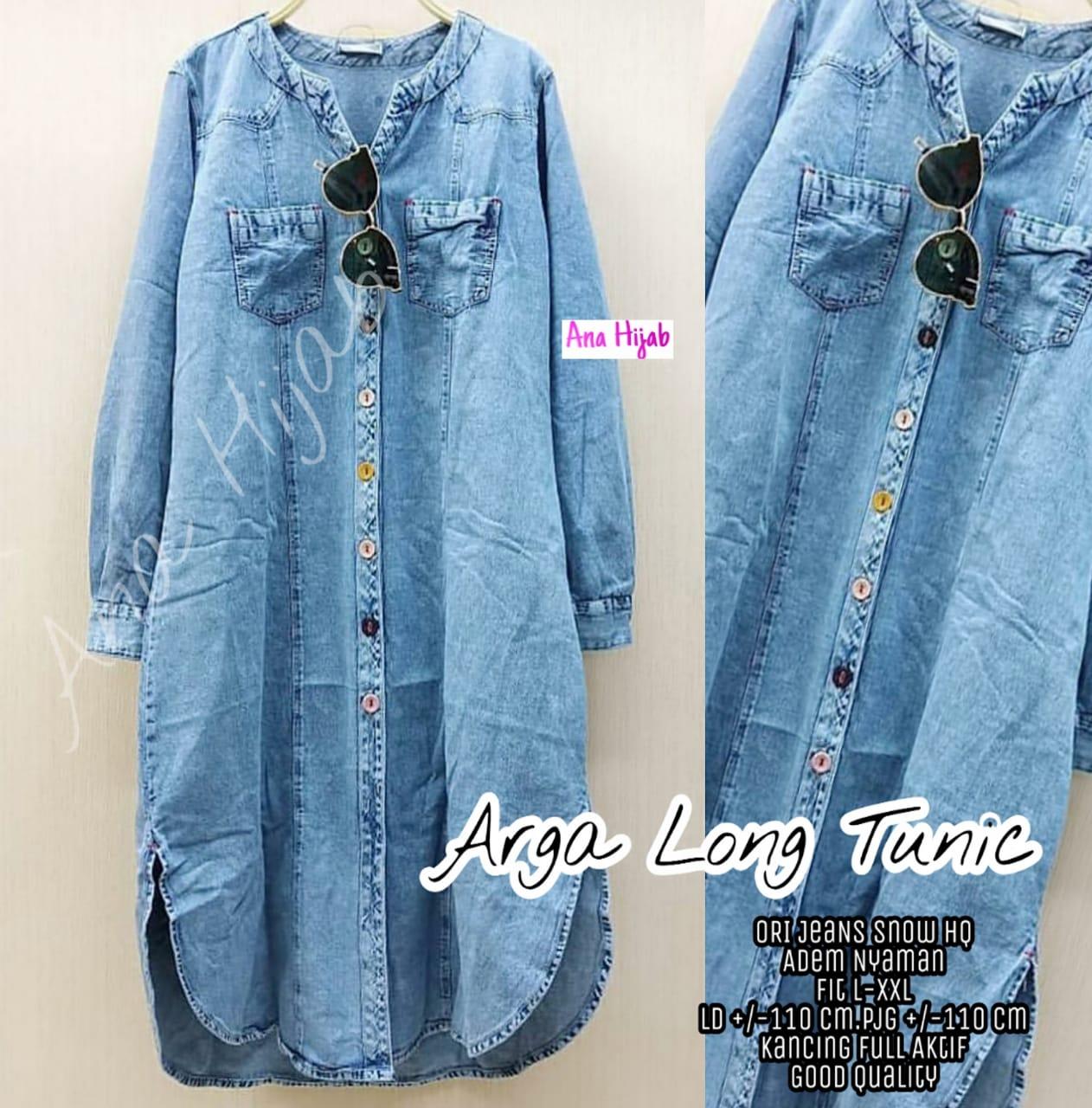 Arga Tunik - Tunik Jeans - Atasan Tunik - Baju Busui - Pakaian Jeans - Long Tunik long tunik jeans polobordir 100