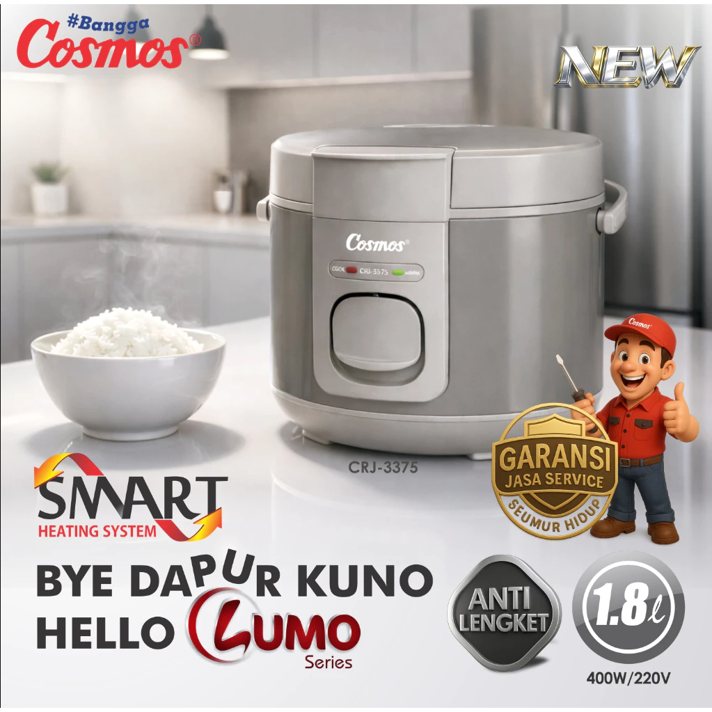 COSMOS CRJ-3375 Magic Com / Rice Cooker Lumo Series 1.8 Liter 3in1 (Anti Lengket)